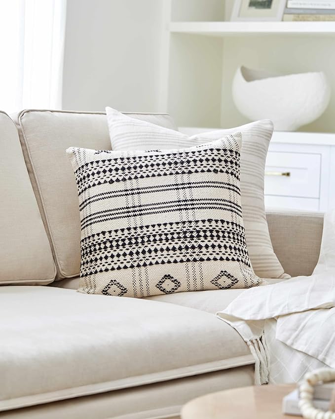 Hauteloom Viggo Decorative Throw Pillow Cover - Sofa Couch Cushion Cover - Cream, Black - 20" x 20" Pillow Cover