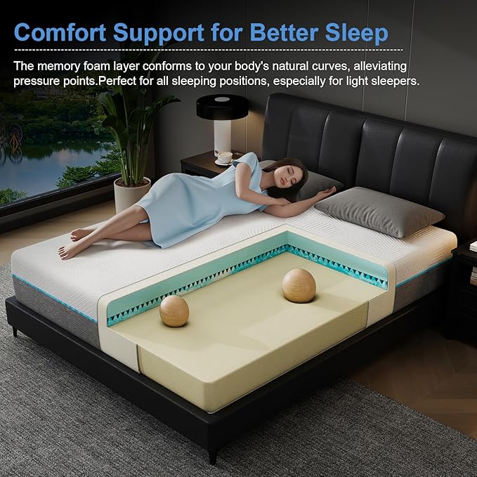 Vipbear 12 Inch Memory Foam Mattress Queen Hybrid Medium Firm Mattresses in a Box Cooling Gel Bed Therapeutic Firm Support Comfort for Back Pain, Pressure Relief, CertiPUR-US Certified, Made in USA