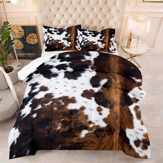 Tailor Shop Cow Print Bedding Set Queen Size Cartoon Cow Print Comforter Set for Kids Teens Boys with 1 Comforter and 2 Pillowcases