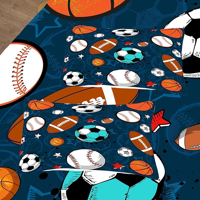 Tailor Shop Sports Boys Comforter Sets Full Size,Sports Bedding Sets for Boys Kids Teens Football Basketball Baseball Ball with 2 Pillowcase……