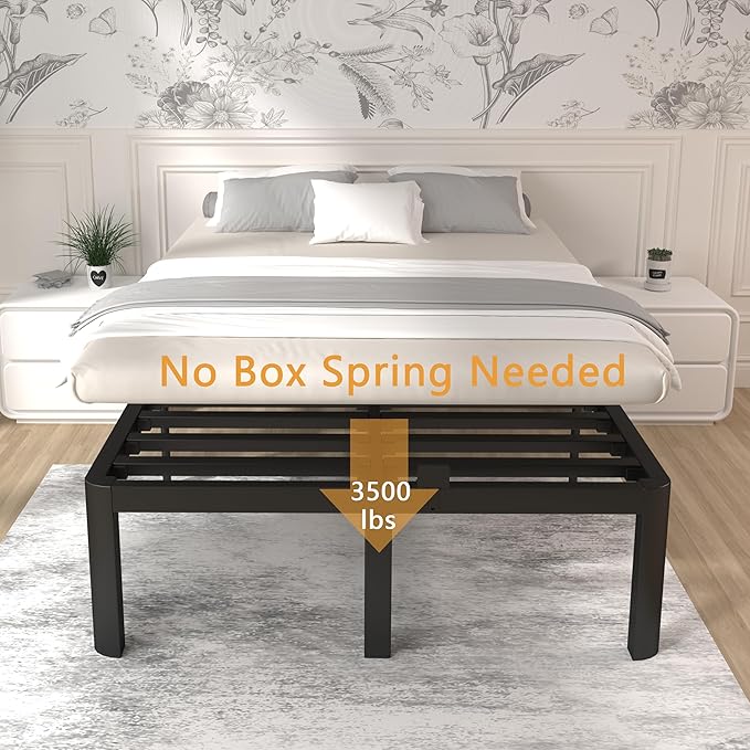 ITIMIDI Full Size Bed Frame 16 Inch High, Safety Design with Rounded Corner Legs and DIY Headboard, Heavy Duty Steel Slat Support, Metal Full Size Platform Bed Frame, No Box Spring Needed, Black