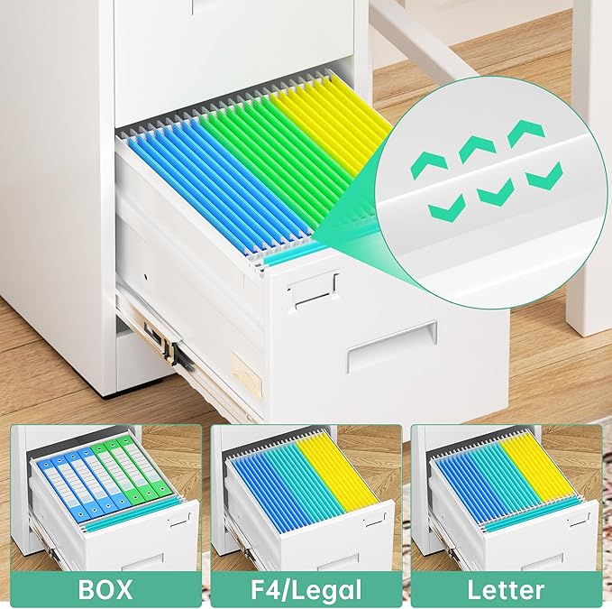 Bonusall Vertical File Cabinet with Lock 3 Drawer Locking Vertical Filing Cabinets,Metal Office File Cabinet Horizontal Filing Organizer with Hanging Rack for Legal/Letter Size, White
