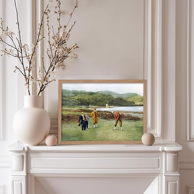 Poster Master The Putting Green Painting Poster - Golf Course Print - Golf Art - River Art - Sports Art - Landscape Art - Father's Day Art - Great Office or Living Room Decor, 8x10 Beige Framed