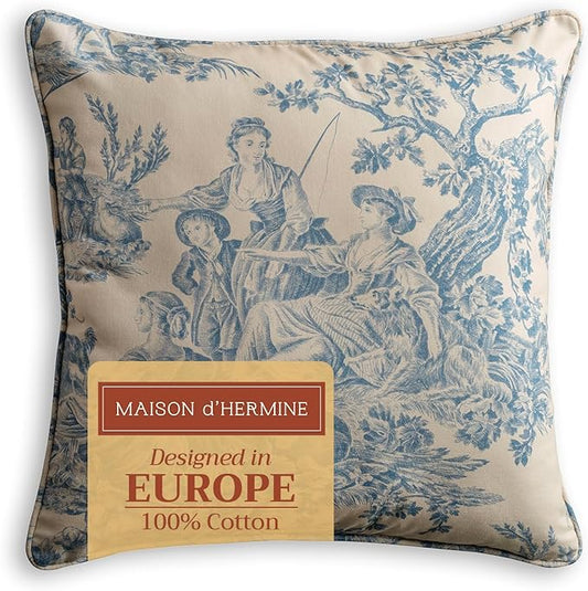Maison d' Hermine Decorative Pillow Covers 20x20 Inch Square 100% Cotton Throw Pillow Covers with Invisible Zipper Cushion Case for Living Room Couch, Chair, Sofas, Bedroom, Home (The Miller - Blue)