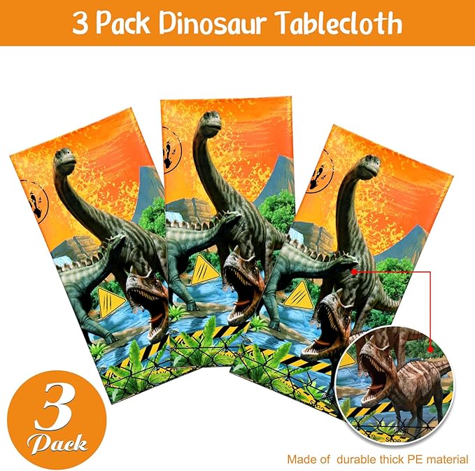 Tiamon 3 Pcs Dinosaur Tablecloth Dinosaur Party Table Covers Plastic Tablecloth for Kids Adults Birthday Party Picnic Supplies 54 x 108 Inch (Yellow)