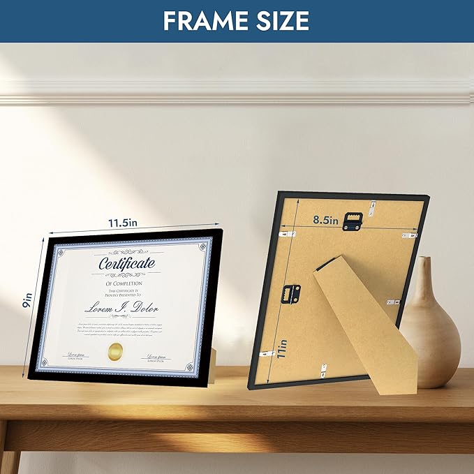 8.5x11 Picture Frame Set of 6,Black 8.5x11 Photo Frames Bulk for Document Certificate Award Diploma, Wall Hanging or Tabletop Display