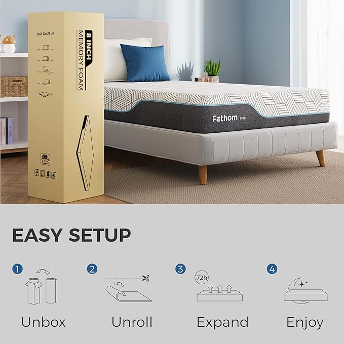 FATHOM Firm Full Mattress 6 Inch Memory Foam Mattress Full Size Bed in a Box for Back Pain Relief and Cool Sleep with Gel Foam and Removeable Fiberglass Free Cover, CertiPUR-US Certified