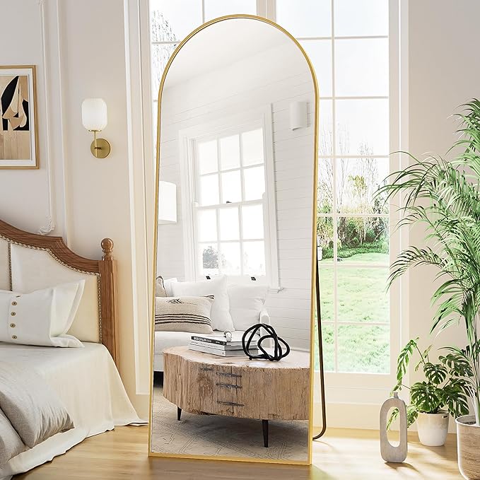 Arched Floor Mirror, 56"x20" Full Length Mirror, Standing Mirror Hanging or Leaning, Body Mirrors with Stand, Wall Mounted Arched-Top Mirrors with Aluminum Frame for Bedroom (Gold)