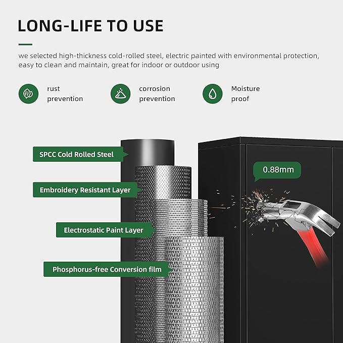 Greenvelly Metal Garage Storage Cabinet with Pegboard, 72" Locking Storage Cabinet with Doors and 4 Adjustable Shelves for Home Office,Garage,Kitchen,School,File (Black)