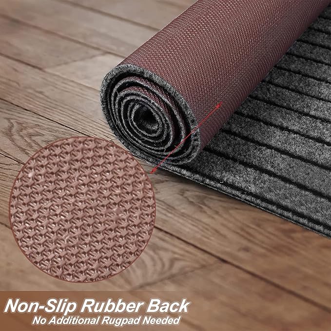 2' x 24' Runner Rugs with Rubber Backing, Indoor Outdoor Utility Carpet Runner Rugs, Stripe Gray, Can Be Used as Aisle for The RV and Boat, Laundry Room and Balcony