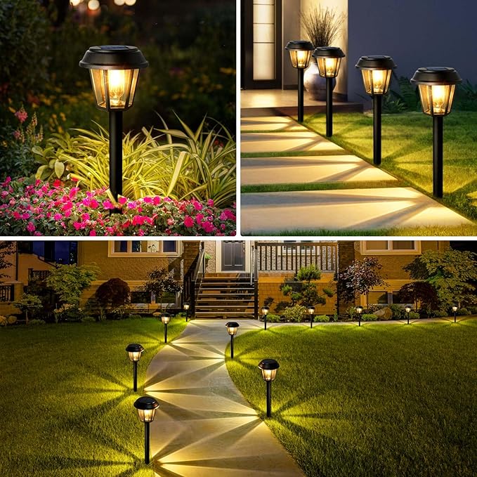Solar Pathway Lights Outdoor 12 Pack Solar Lights Outdoor Waterproof 3000K Warm White Tungsten Filament Bulb for Yard Garden Landscape Path Driveway Lawn