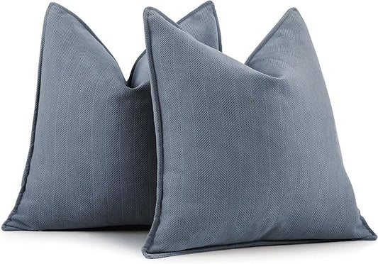 ZWJD Dusty Blue Pillow Covers 16x16 Set of 2 Chenille Throw Pillow Covers with Elegant Design Soft and Luxurious Decorative Throw Pillows for Couch, Bed, and Home Decor