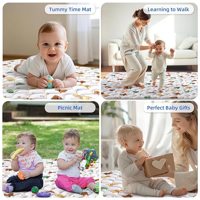 Lilyvibebearhappy Baby Play Mat 79" X 63", Premium Thicken Foam One-Piece Crawling Mat, Extra Large Non-Slip Cushioned Activity Playmats for Babies, Toddlers, Infants, Play & Tummy Time