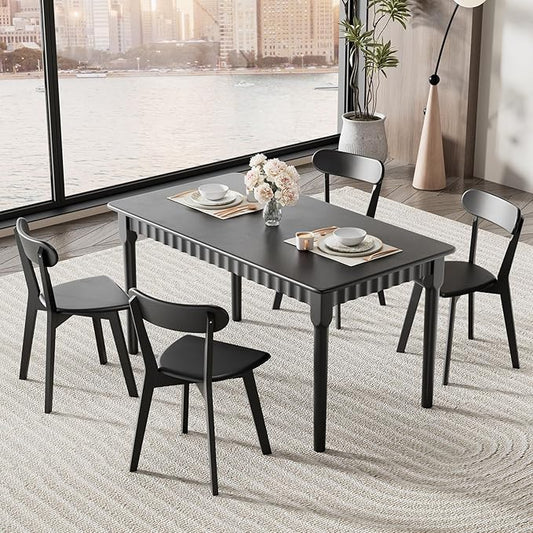 47.2 Inch Solid Wood Dining Table for 4, Mid Century Modern Oak Kitchen Table, Farmhouse Rectangular Dining Room Table for Indoor or Outdoor Use, Easy Assembly, Black