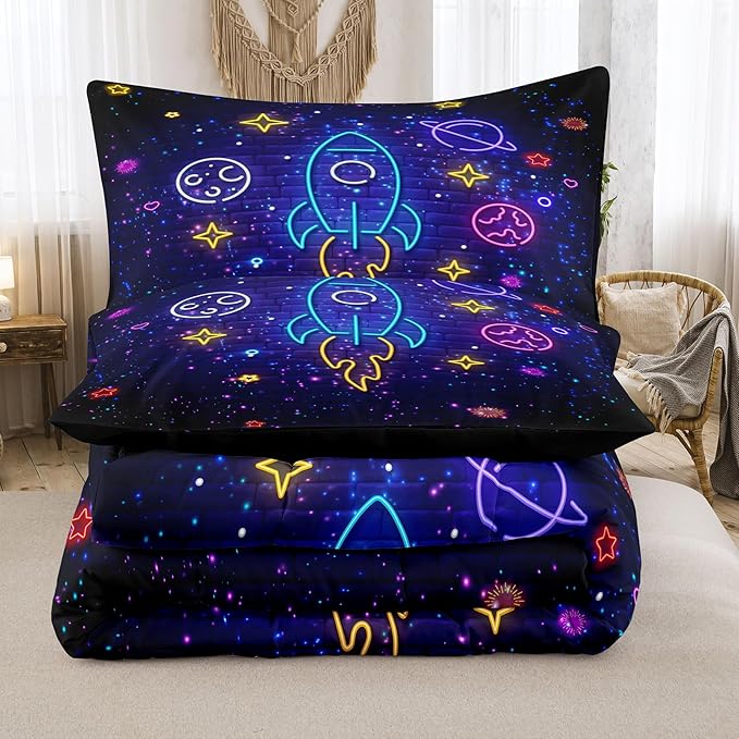 Tailor Shop Space Bedding King Size Comforter Sets Twin Comforter Set for Kids Boys Galaxy Bedding Comforter with 2 Pillowcase……