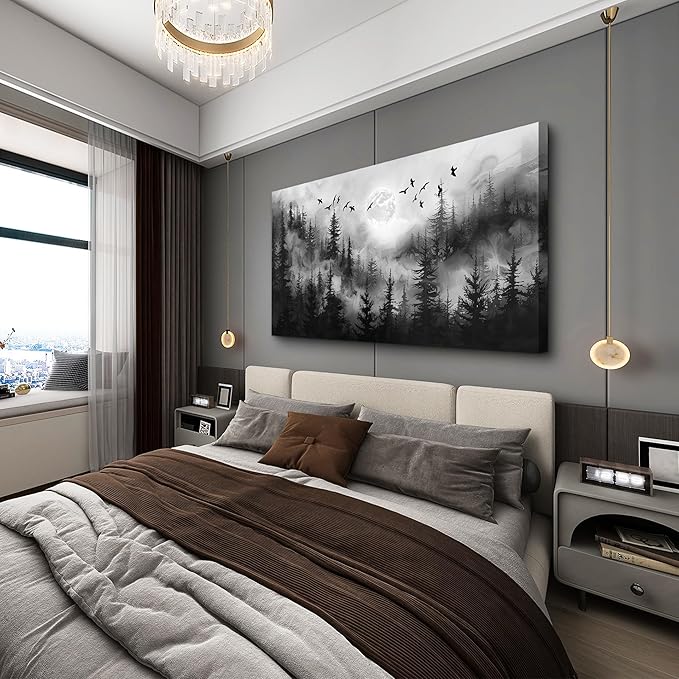Lapremoly Forest Tree Painting for Living Room Modern Landscape Wall Art Canvas Prints Black And White Pictures Home Decor Bedroom Bathroom Office Large Wall Decor Artwork Ready To Hang Art Decor