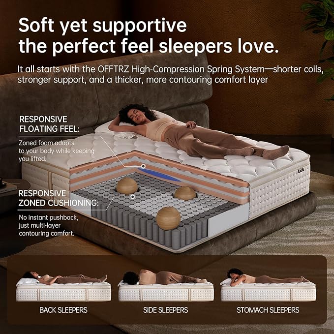Queen Mattress 12 Inch Mattresses Queen Size in a Box,Superior Hybrid Mattress with Memory Foam for Extra Lumbar Support,100 Night Trial,Maximum Support,Zoned Spring, Medium Firm (12 Inch, Queen)