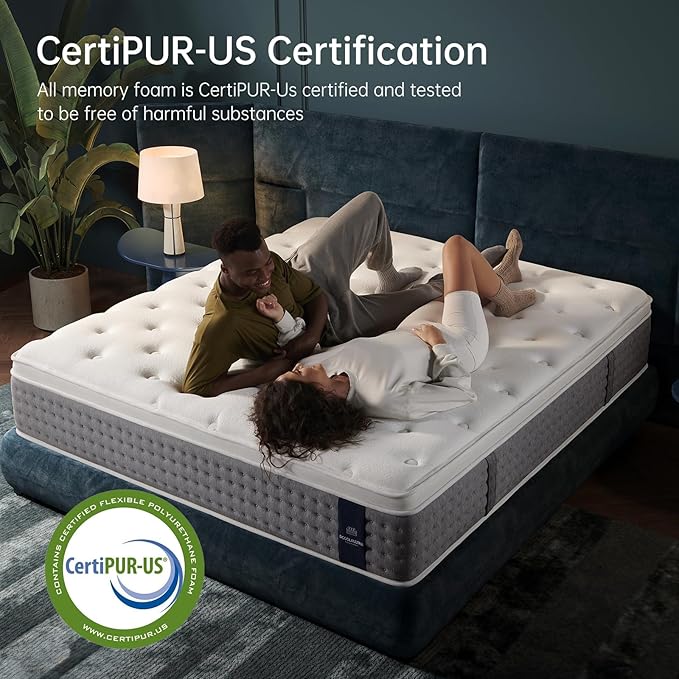 Queen Size Mattress 12 Inch, Medium Firm Hybrid with Memory Foam& Individually Wrapped Pocket Coils for Support,CertiPUR-US Certified,Fiberglass-Free