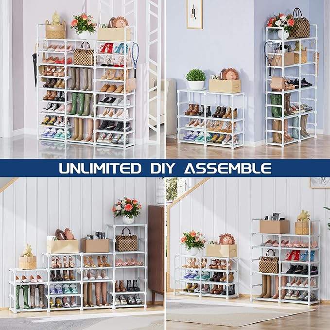 Mavivegue 9 Tiers Shoe Rack Tall Shoe Organizer Shoe Storage 50-55 Pairs Vertical Shoe Shelf Large Shoe Rack Organizer Stackable Shoe Racks for Entryway, Closet, Garage, Bedroom,Cloakroom - White
