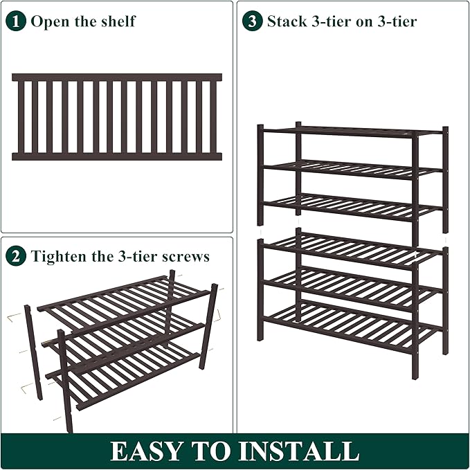 Smiry Bamboo Shoe Rack for Closet, 6 Tier Wooden Stackable Shoe Organizer, Free Standing Shoes Storage Shelf for Entryway, Front Door Entrance, Brown