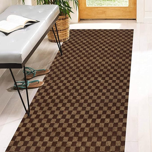 4' x 17' Runner Rugs with Rubber Backing, Indoor Outdoor Utility Carpet Runner Rugs, Checkered Brown, Can Be Used as Aisle for The RV and Boat, Laundry Room and Balcony
