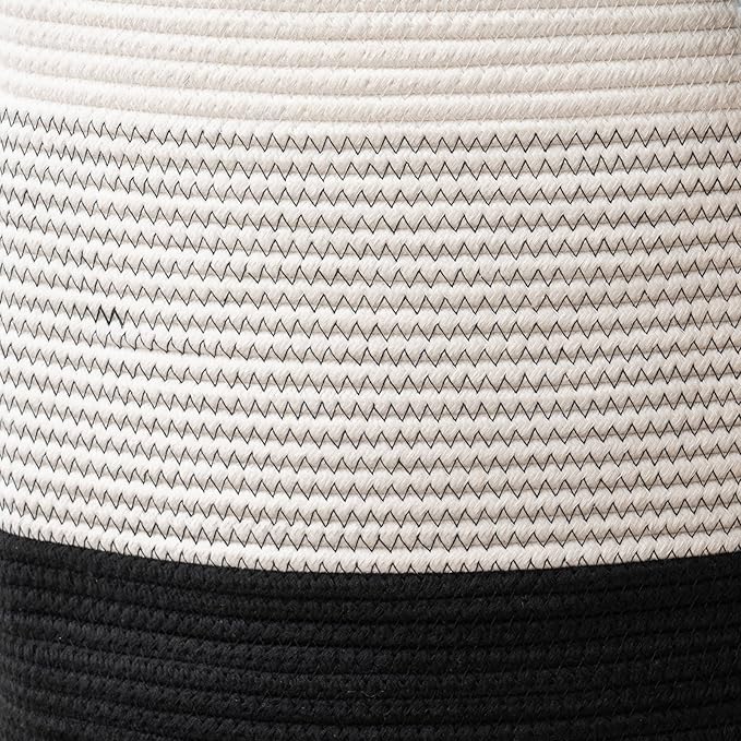 Woven Rope Laundry Hamper Basket, 72L Tall Laundry Basket, Baby Nursery Hamper for Blanket Storage in Bedroom-Large-Dark White