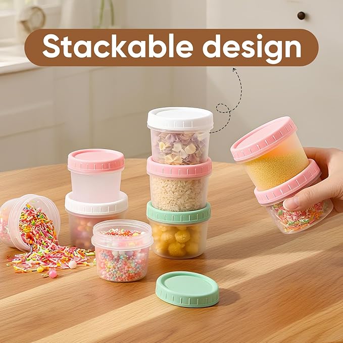 ASEVAT 6.8oz 6Pack Small Food Containers with Lids Salad Dressing Container Reuseable Snack Container Plastic Jar Freezer Storage Jars, Leakproof/Microwave/Dishwasher Safe