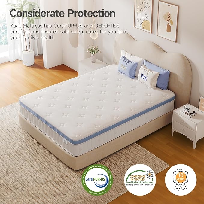 Queen Mattress 10 Inch, Hybrid Mattress Plush in a Box,Individual Pocket Spring Queen Size Bed with Breathable Memory Foam, Pressure Relief, Medium Firm Back Support for Adults