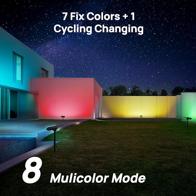 Consciot Solar Spot Lights, 54 LEDs 7 Multicolor Changing, Solar Spotlights Waterproof IP67, Outdoor Spotlights for Yard Garden Landscape, 6 Pack