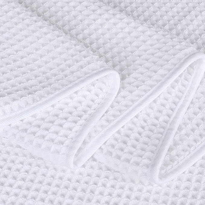 POLYTE Microfiber Quick Dry Lint Free Bath Sheet, 70 x 35 in, Set of 2 (White, Waffle Weave)