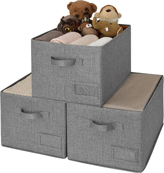 GRANNY SAYS Closet Organizers and Storage, Fabric Storage bins with Label Holder, Shelf Baskets for Organizing Bedroom, Decorative Storage Containers for Wardrobe, Dark Gray, 3-Pack