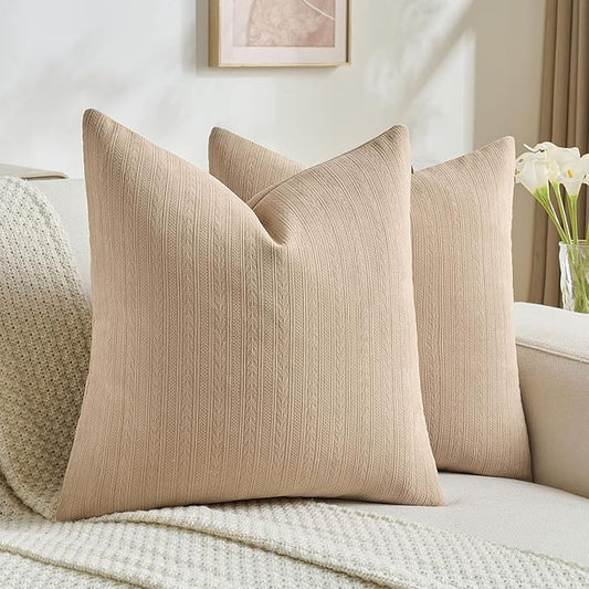 FUTEI Golden Brown Decorative Throw Pillow Covers 24x24 Inch Set of 2,Soft Cozy Wheat Ear Striped Patterns European Cushion Cases,Modern Home Decor for Couch Bed Living Room