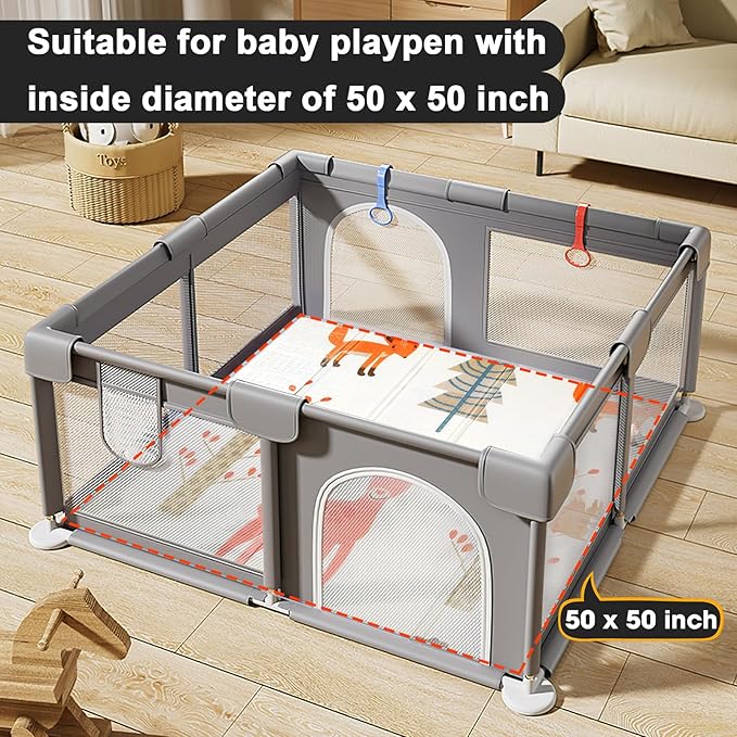 Foldable Baby Play Mat,47" x 47" Baby Playmat for Playpen,0.4 inch Thick Waterproof Anti-Slip Reversible Play Mat for Infant Crawling Baby for 50x50 Playpen
