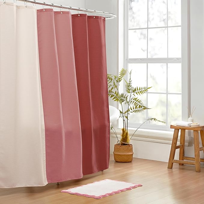 MONDAY MOOSE Bath Mat with Scalloped Wavy Ripple Design, Microfiber Absorbent Non Slip Tufted Rug for Floor, Shower or Kitchen (16x24 inch, Pink)