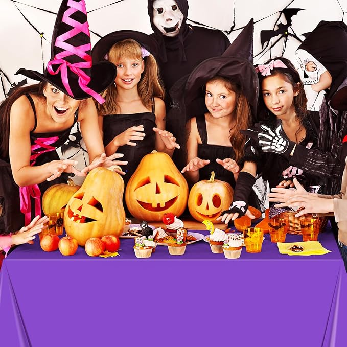 MASHAN 12Pcs Halloween Tablecloth Plastic Orange Black Purple Green Table Cloths Disposable Rectangle Table Covers for Halloween Theme Kids Birthday Witch Vampire Party Decorations, 54 x 108 Inch