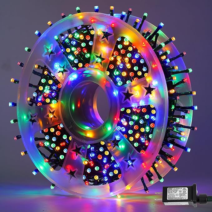 QITONG 500 LED 165ft Christmas String Lights Outdoor Waterproof, Multicolor Lights wiht 8 Modes, Green Wire Twinkle String Lights Plug in