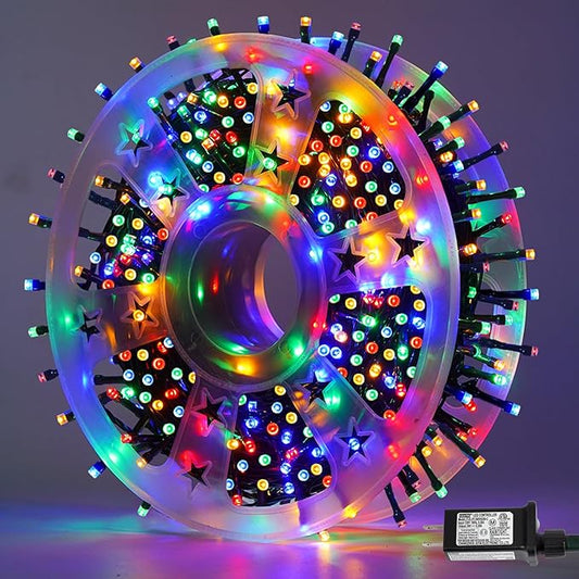 QITONG 500 LED 165ft Christmas String Lights Outdoor Waterproof, Multicolor Lights wiht 8 Modes, Green Wire Twinkle String Lights Plug in