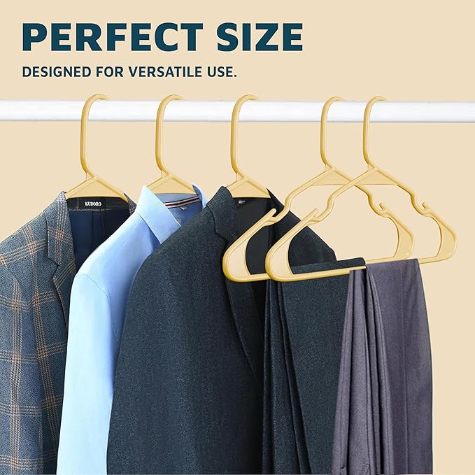 Plastic Clothes Hangers – Heavy Duty Hanger Set, for Organizing Clothes, Dresses, and Coat, Holds Up to 5 lbs, Space-Saving Hangers with Non-Slip Shoulder Grooves, Pack of 100, Yellow