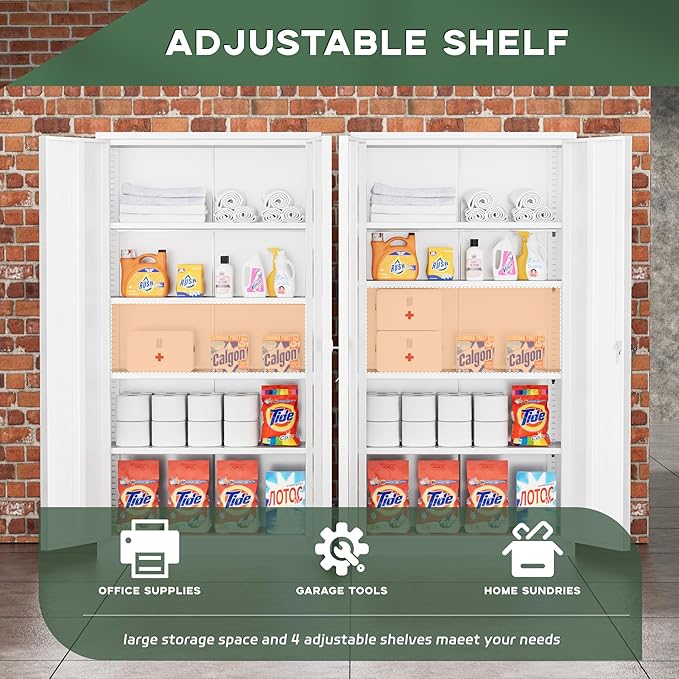 Greenvelly Metal Garage Storage Cabinet with Doors and Adjustable Shelves,72" Steel Lockable File Cabinet for Home Office,Garage,School(White,36" W x 18" D)