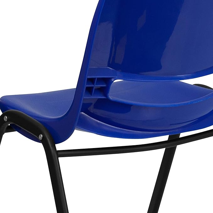 EMMA + OLIVER Kid's Navy Ergonomic Shell Stack Chair - Black Frame and 14" H Seat