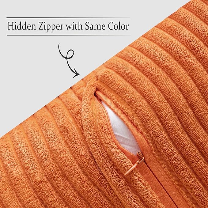 MIULEE Orange Fall Decorative Throw Pillow Covers for Couch Bed Livingroom 18x18 Inch Set of 2 Boho Accent Throw Pllows Broadside Striped Patchwork Soft Corduroy Pillowcases