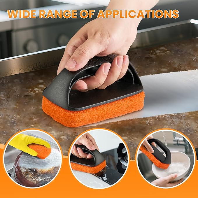 Griddle Cleaning Kit for Blackstone, Flat Top Grill Cleaning Kit with Griddle Scraper, Grill Brick, Scouring Pads & Ergonomic Handles for Deep Clean Grease, Burnt Residue (11 PCS)