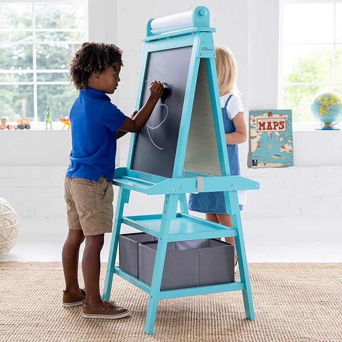 Little Partners Learn 'N Play 2-Sided Art Easel for Painting, Magnetic Dry Erase & Chalkboard, Kids Art Supplies, Toddler Arts & Crafts (Turquoise)