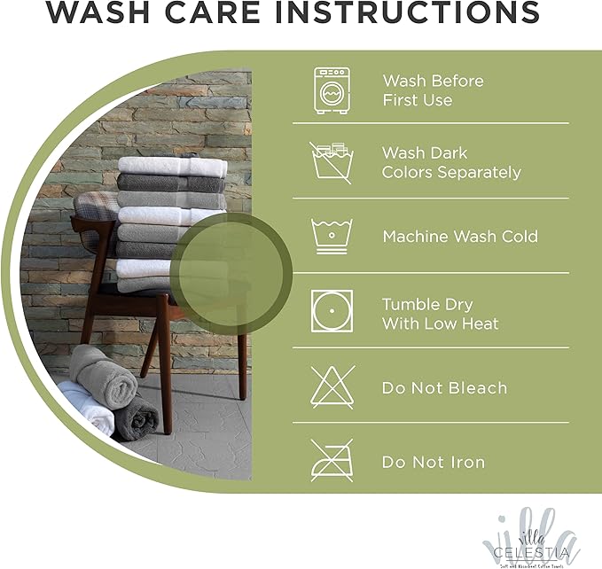 100% Cotton Bath Towel Set of 24-6 Bath Towels, 6 Hand Towels, 12 Wash Cloths, Sustainable, Soft, Highly Absorbent, Combed Cotton 24 Piece Set for Hotels, Spa, Bathroom, Dorm, Sage