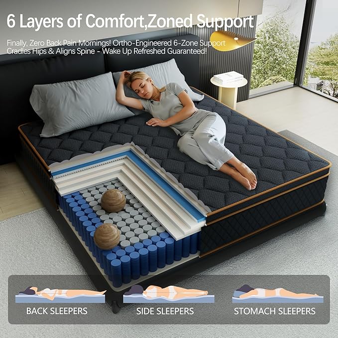 Full Mattress- 10 Inch Hybrid Firm Support with Pocketed Coils & Cooling Gel Memory Foam | Orthopedic Back Pain Relief | Breathable | Full Size Mattresses in a Box