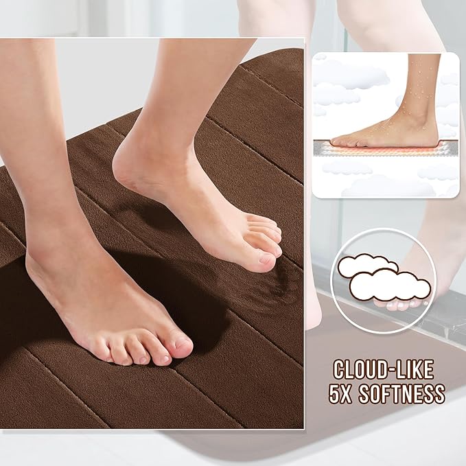 Yimobra Brown Bath Mat 24x17 Inch, Super Soft Absorbent Memory Foam Bathroom Rug Non Slip, Quick Dry, Machine Washable Floor Carpet for Tub Shower, Home Decor Accessories