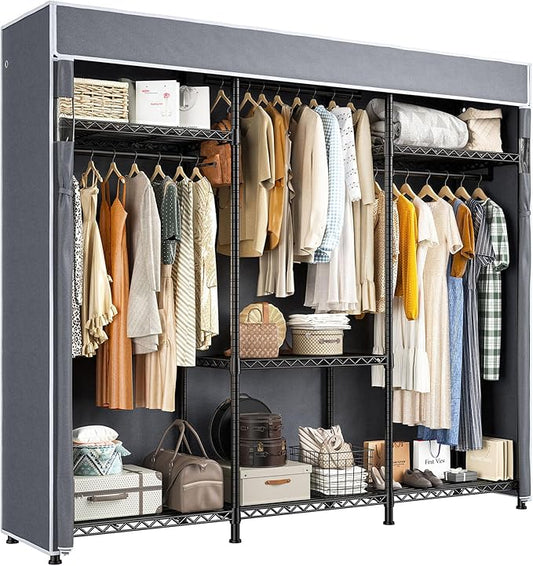 Raybee Heavy Duty Clothes Rack with Cover 800 LBS Clothing Racks for Hanging Clothes for Bedroom 56" Wx 16" Dx75.5 H