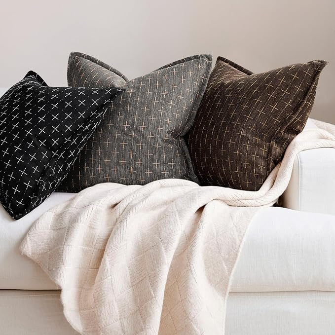 ZWJD Fall Pillow Covers 20x20 Set of 2 Soft Fall Decor Polyester Textured Pillow Covers with Stylish Flange Edge Cozy Farmhouse Throw Pillows for Couch Bed Sofa Living Room