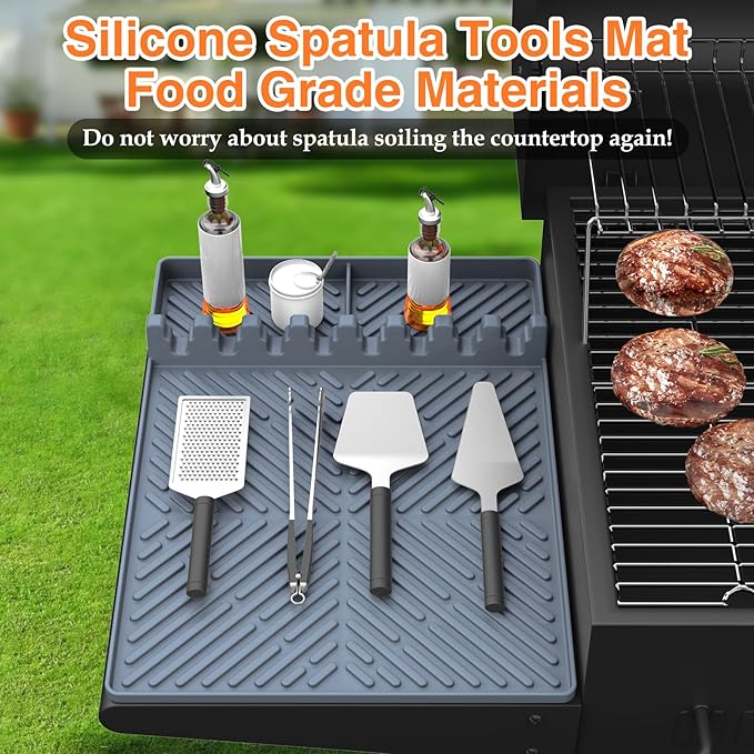 Silicone Griddle Tools Mat for Blackstone, Heat Resistant Spatula Mat, BBQ Grill Tool Rest,Cooking, Silicone Grill Pad,Grey, 1 PACK