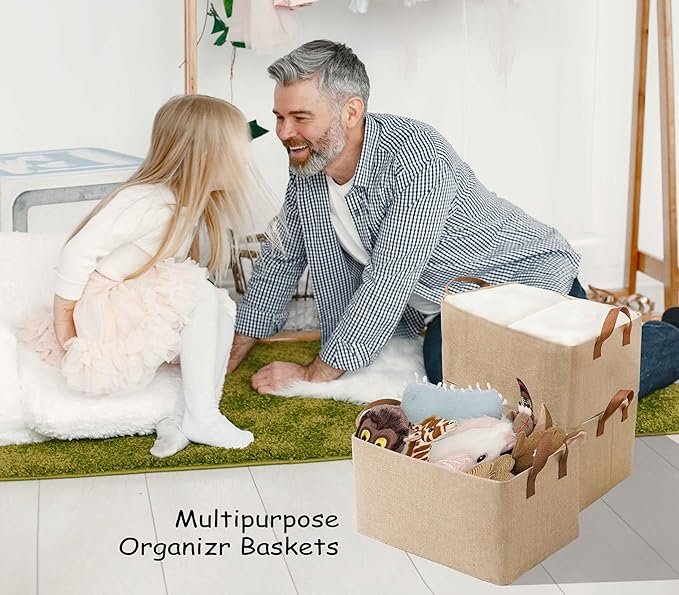 AARAINBOW 4 Pcs Closet Clothes Organizer with Handle, Closet Shelf Fabric Storage Box Steel Frame, Stackable Shelf Storage Baskets Foldable Wardrobe Storage Box for Clothes Toys, 23L (2 Gray 2 Beige)